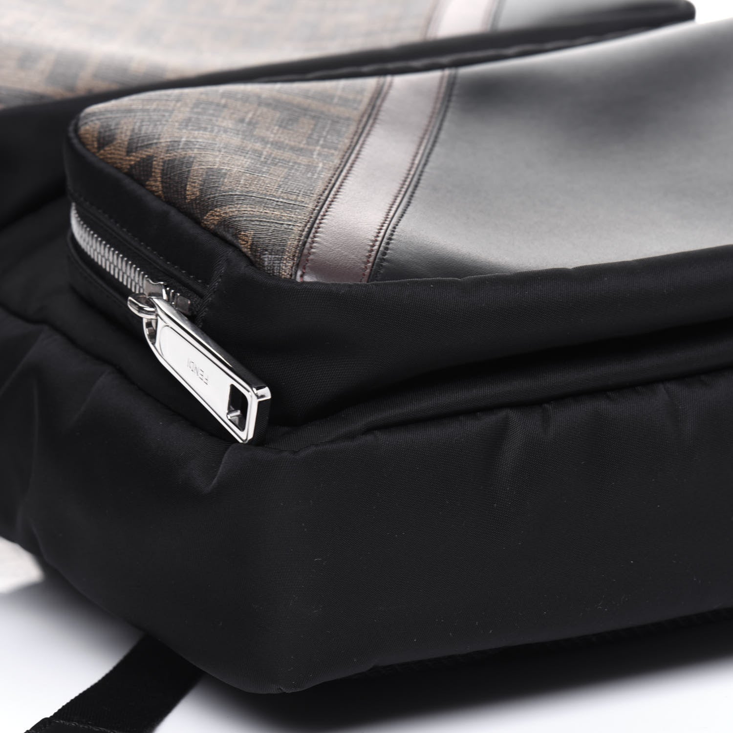 Fendi Glazed Fabric Nylon FF 1974 Diagonal Panelled Backpack Tobacco Moresco Black 8 of 11
