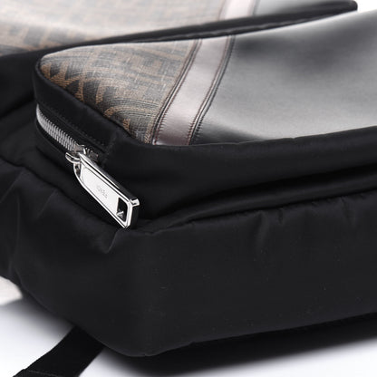 Fendi Glazed Fabric Nylon FF 1974 Diagonal Panelled Backpack Tobacco Moresco Black 8 of 11
