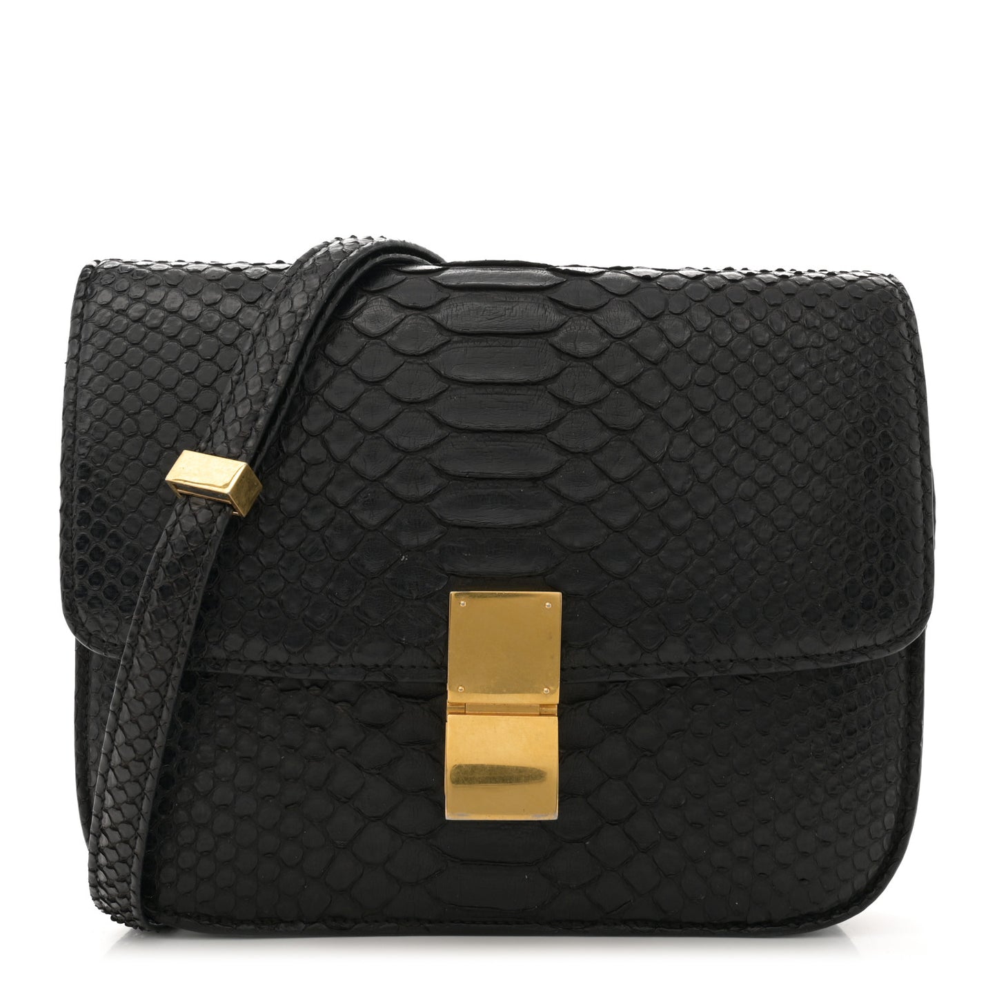 Snakeskin Medium Classic Box Flap Bag Black