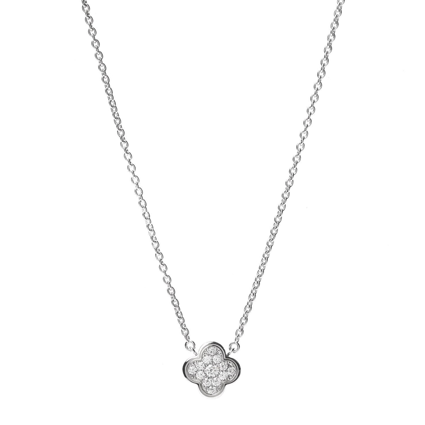18K White Gold Diamond Pure Alhambra Pendant Necklace