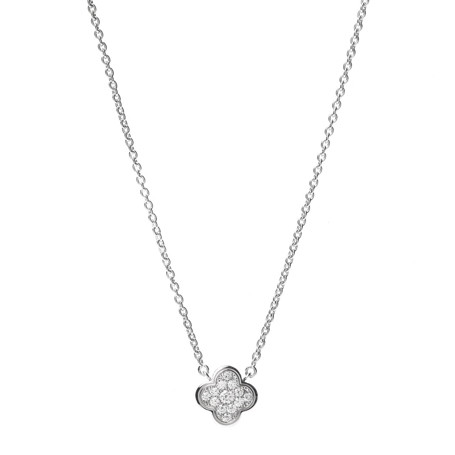 Van Cleef & Arpels 18K White Gold Diamond Pure Alhambra Pendant Necklace 1 of 8
