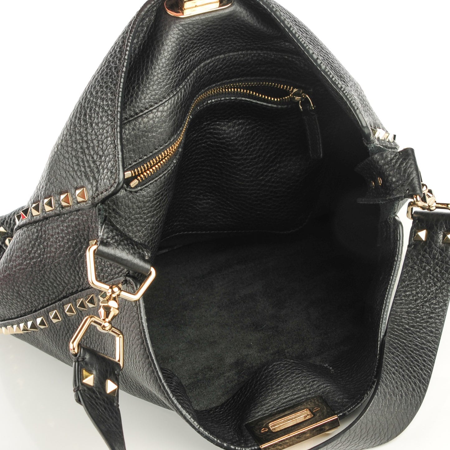 Pebbled Calfskin Large Rockstud Flip-Lock Messenger Bag Black