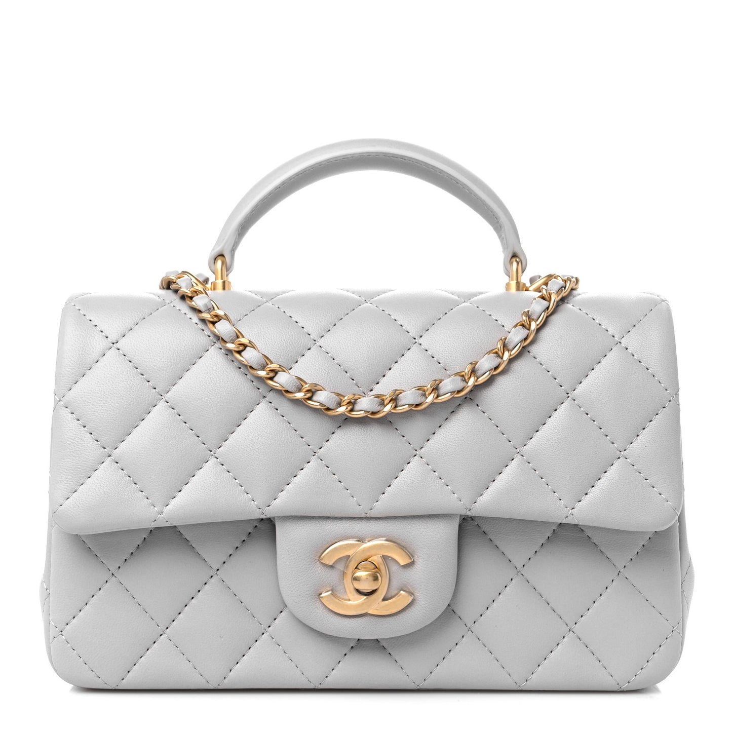 Lambskin Quilted Mini Top Handle Rectangular Flap Grey
