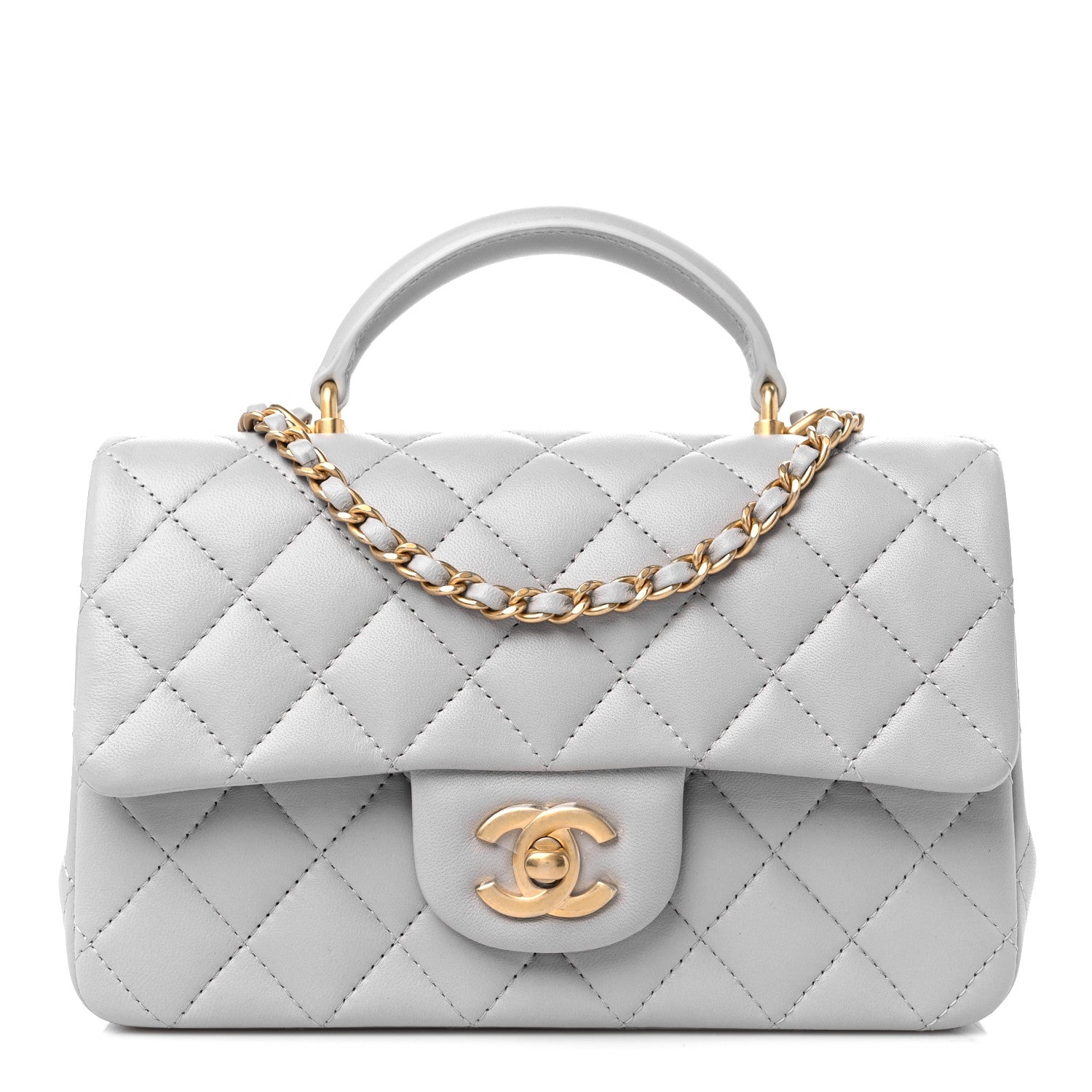 Chanel Lambskin Quilted Mini Top Handle Rectangular Flap Grey 1 of 9