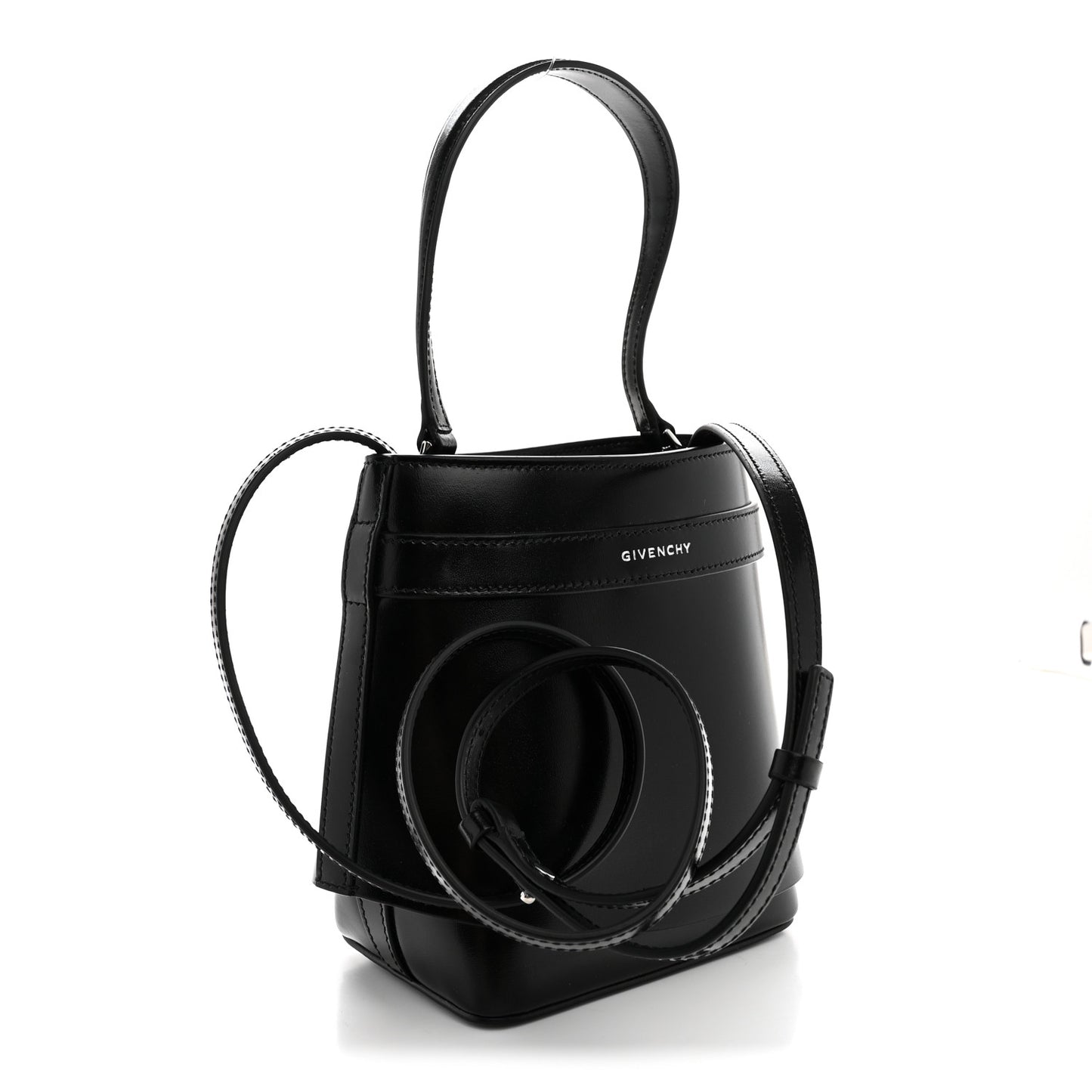 Box Calfskin Shark Lock Bucket Bag Black