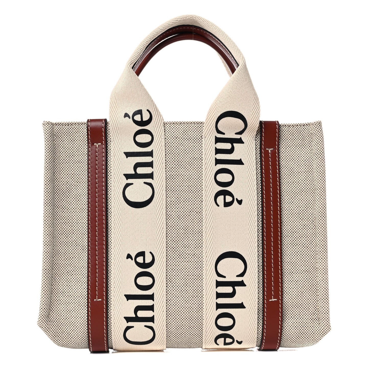 Cotton Calfskin Small Woody Ribbon Tote White Brown