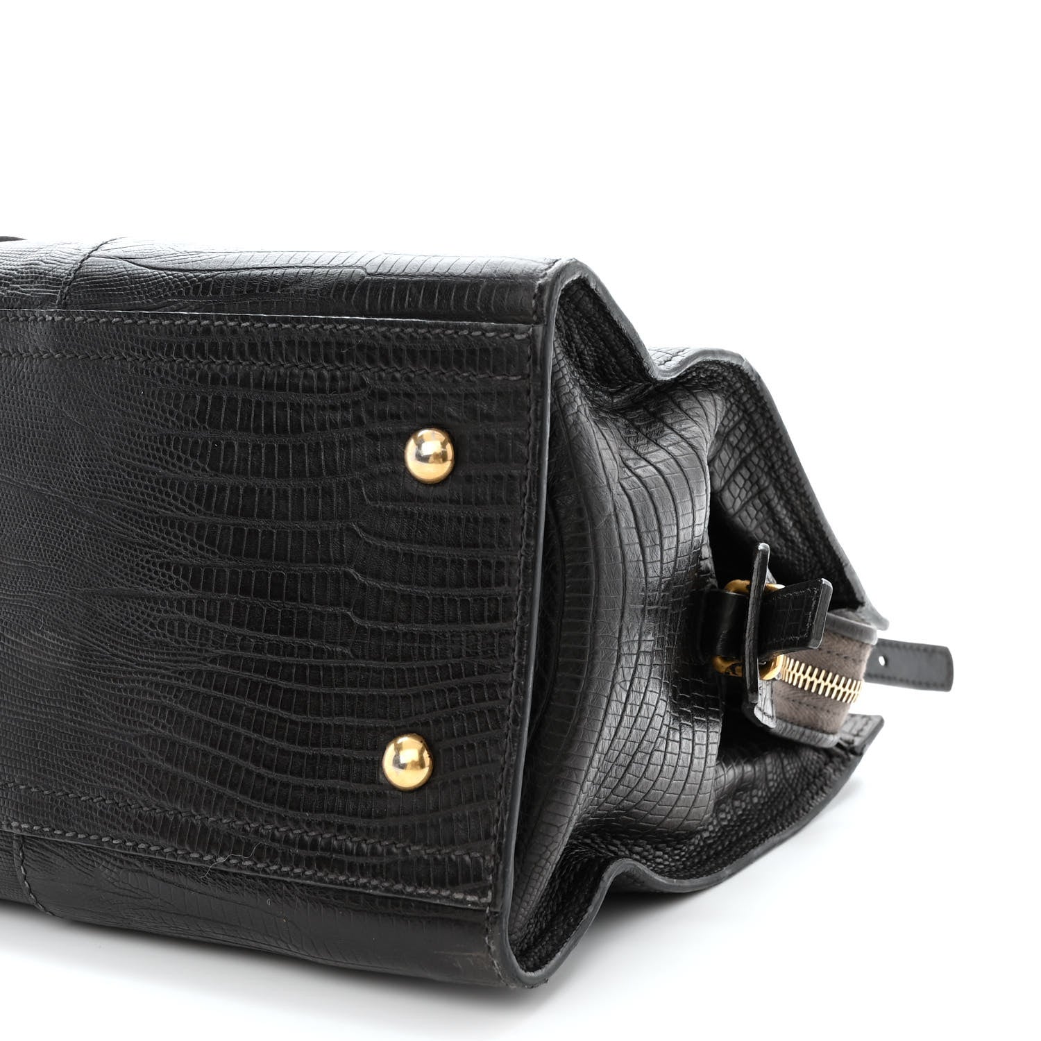 Saint Laurent Calfskin Lizard Embossed Small Cabas ChYc Black 11 of 15