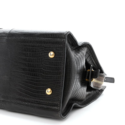 Saint Laurent Calfskin Lizard Embossed Small Cabas ChYc Black 11 of 15