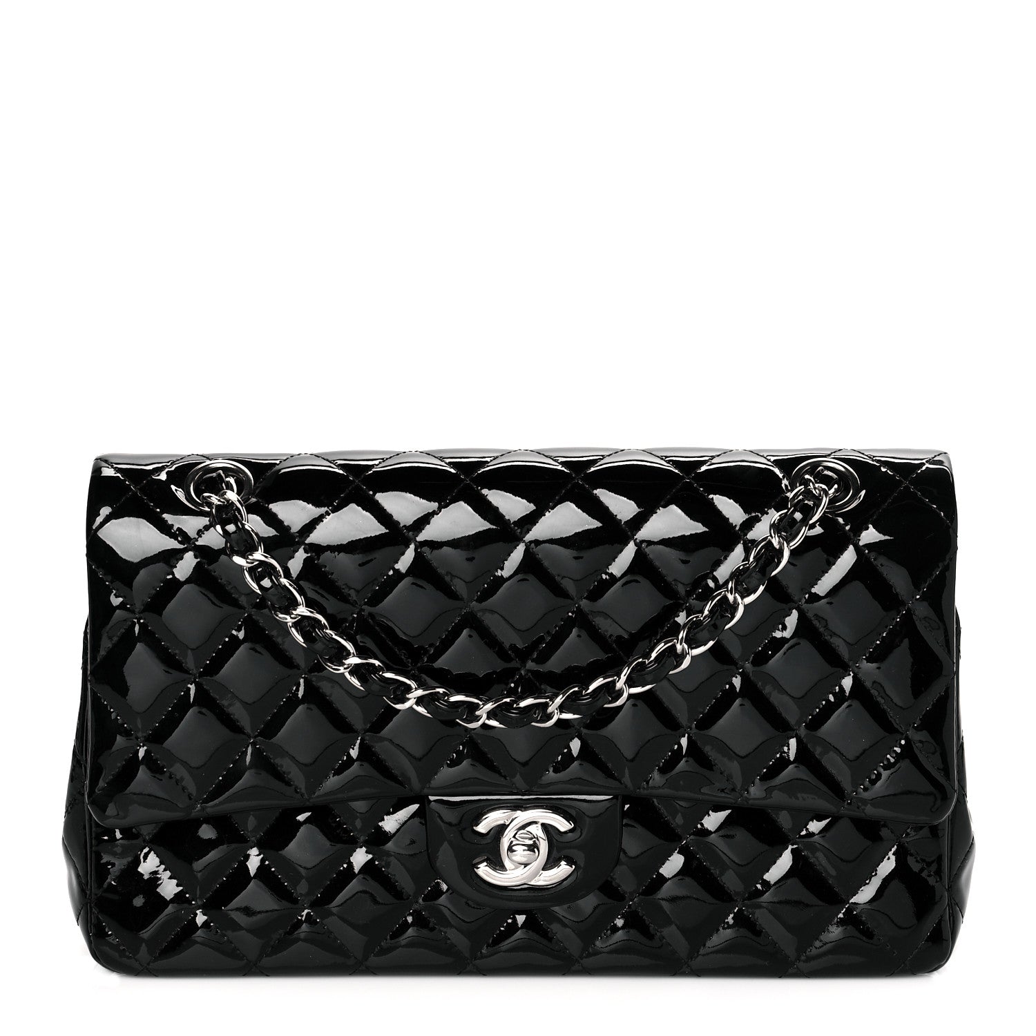 Chanel Patent Quilted Medium Double Flap Black 1 of 9