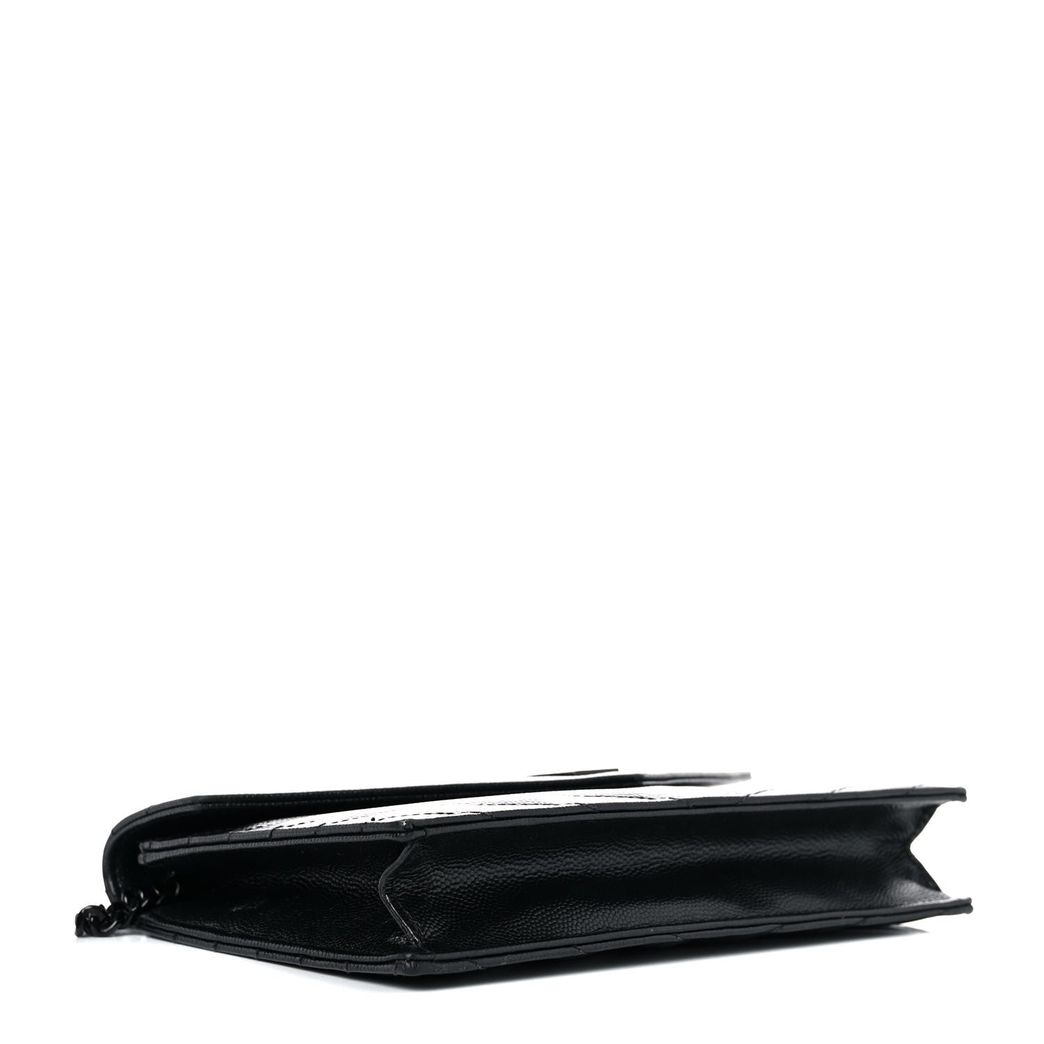 Saint Laurent Grain De Poudre Matelasse Chevron Monogram Monochrome Envelope Chain Wallet Black 2 of 18