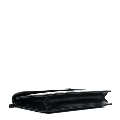 Saint Laurent Grain De Poudre Matelasse Chevron Monogram Monochrome Envelope Chain Wallet Black 2 of 18