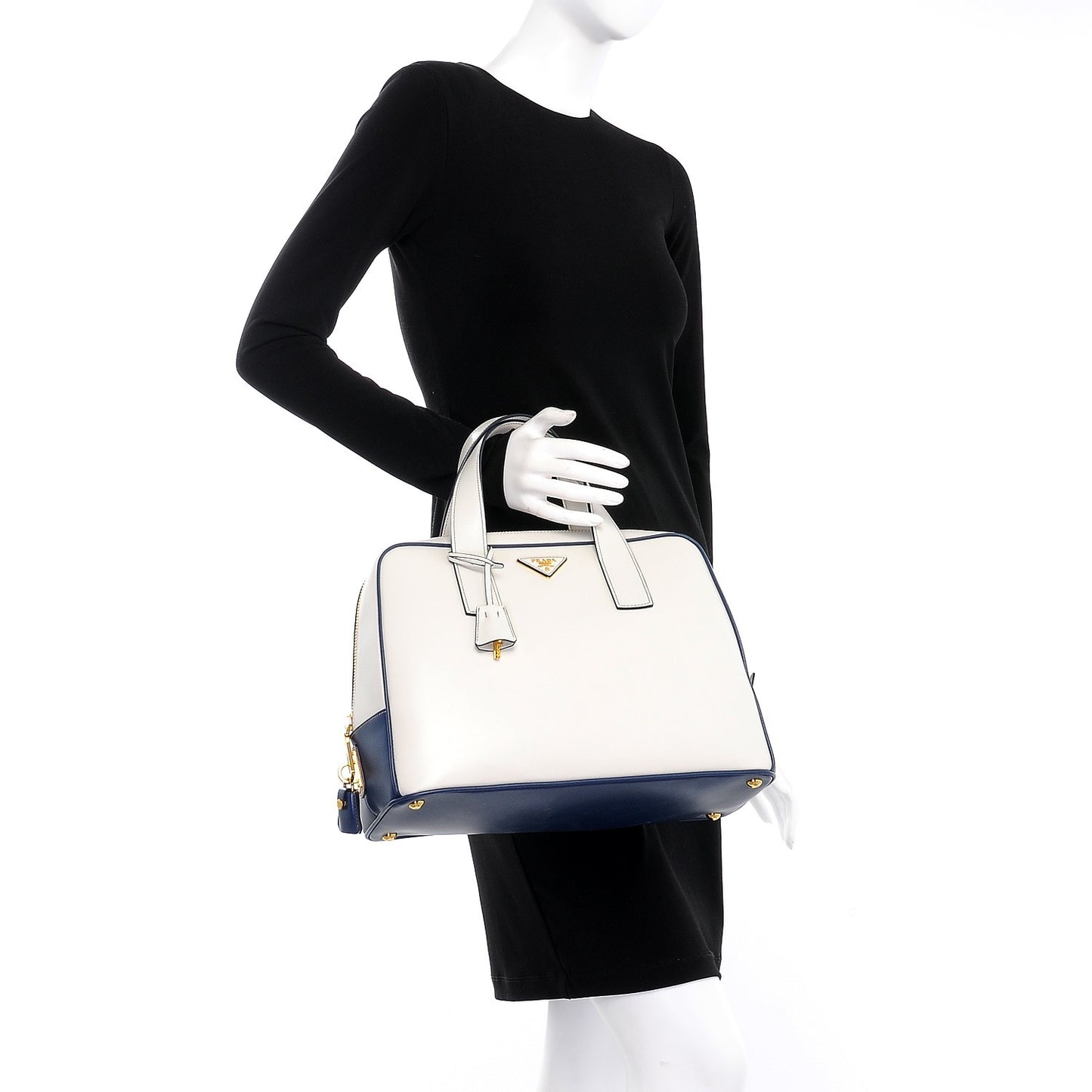 Vitello Bi-Color Top Handle Bowler Bag Talco