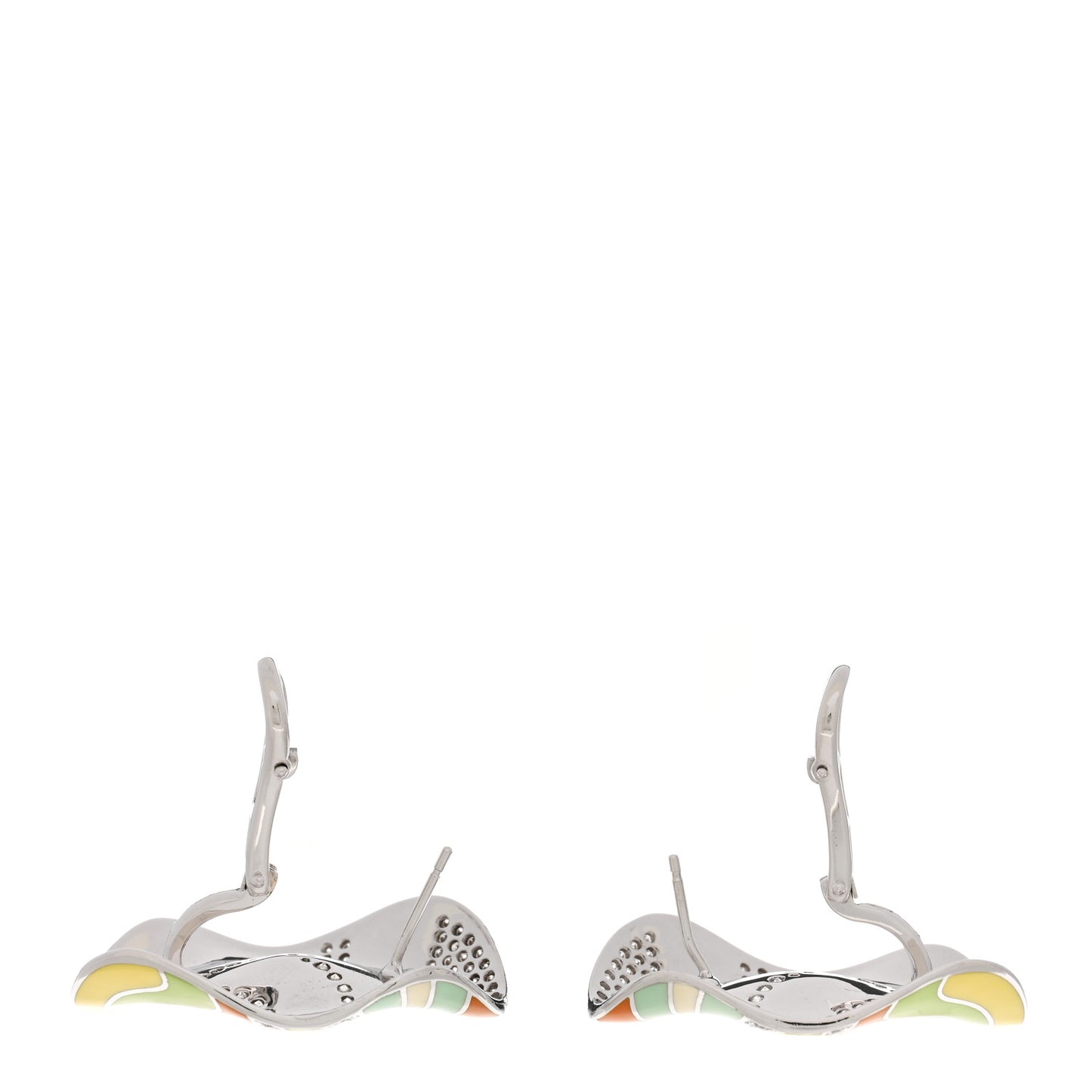 18K White Gold Diamond Enamel Earrings Multicolor