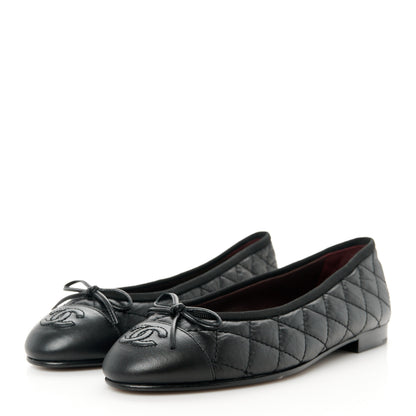 Chanel Aged Calfskin Quilted CC Cap Toe Ballerina Flats 37 Black 3 of 9