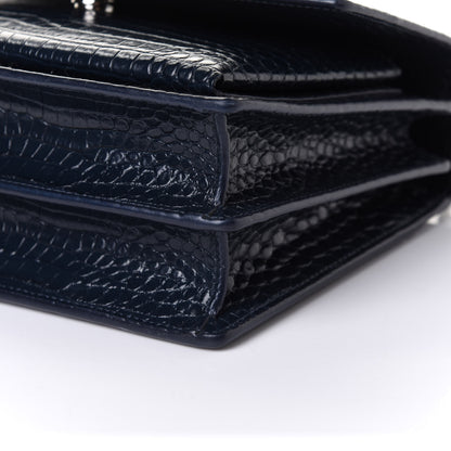 Saint Laurent Calfskin Crocodile Embossed Medium Monogram Sunset Navy 10 of 10