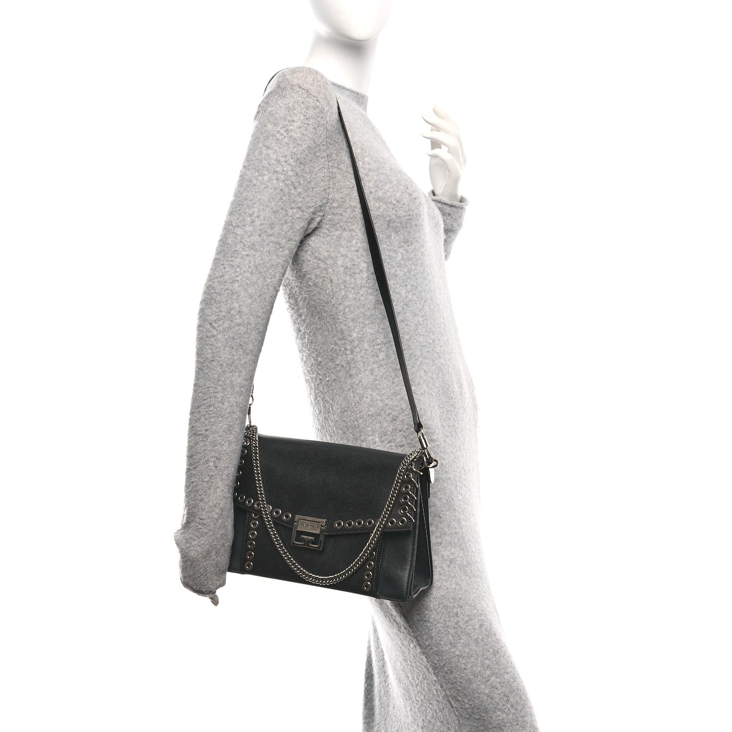 Goatskin Grommet Medium GV3 Shoulder Bag Black