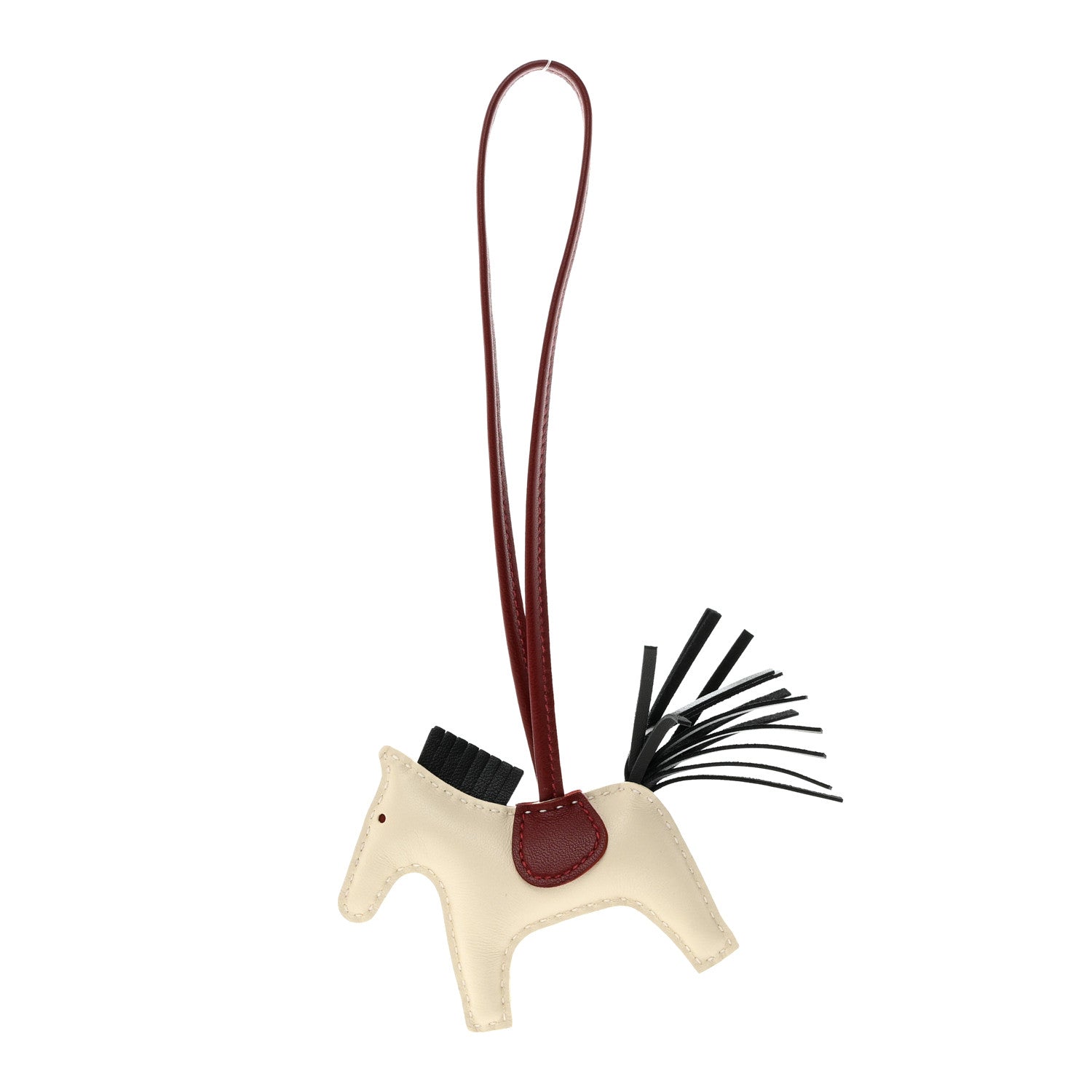 Hermes Milo Lambskin Grigri Rodeo Horse Bag Charm PM Craie Black Rouge H 1 of 4