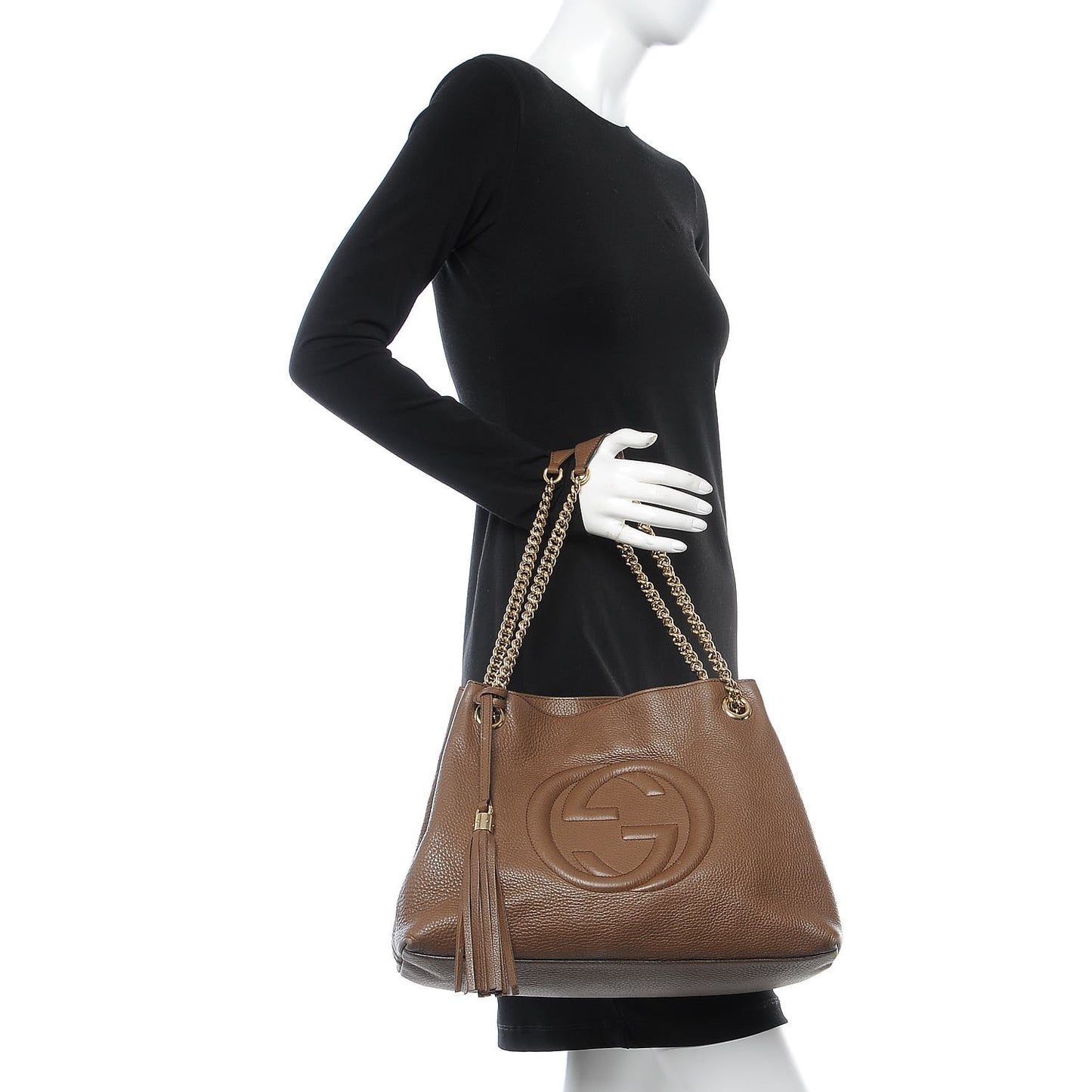 Pebbled Calfskin Medium Soho Chain Shoulder Bag Maple Brown