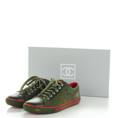 Chanel Nylon Calfskin Quilted CC Sneakers 36 Dark Green 9 of 9