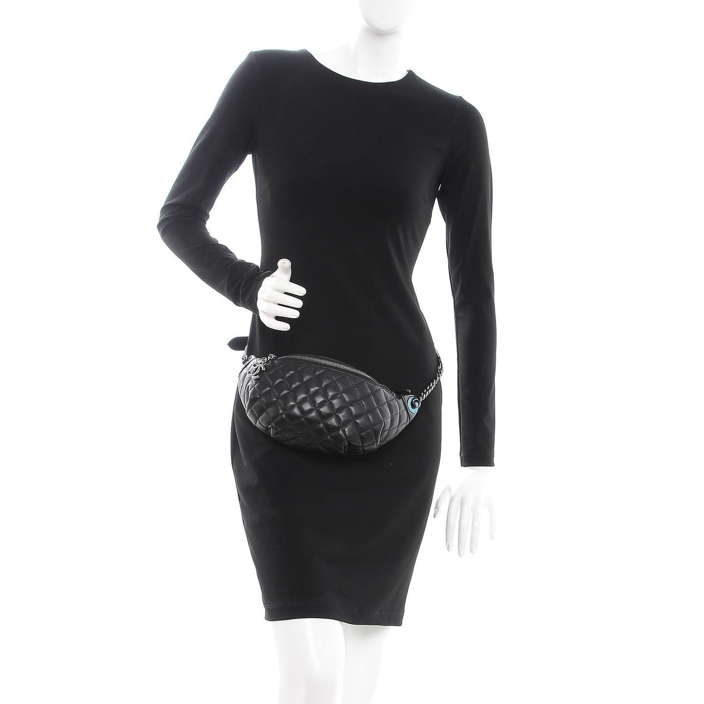Lambskin Quilted Banane Waist Bag Fanny Pack Black