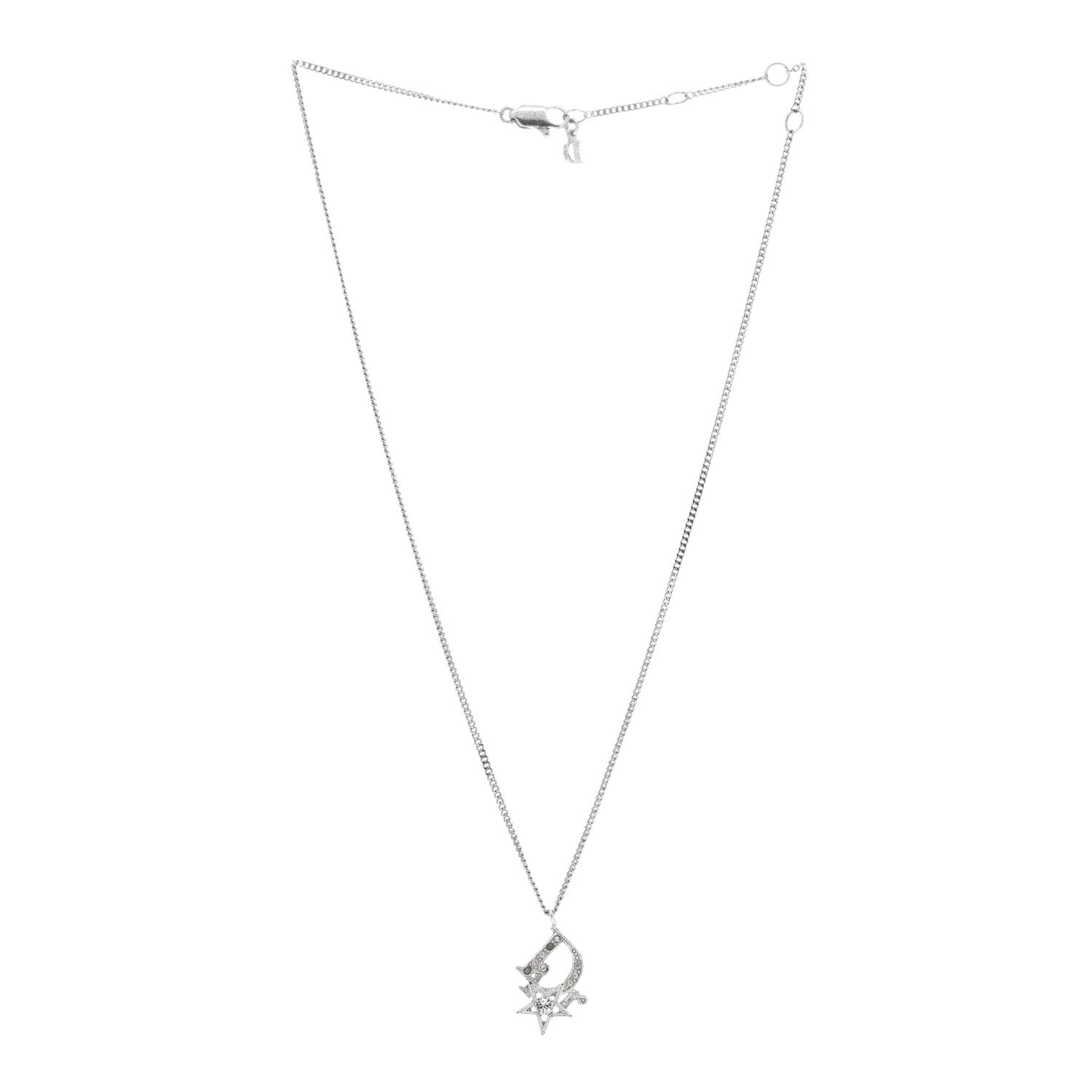 Christian Dior CHRISTIAN DIOR Crystal Logo Star Necklace Silver 2 of 4