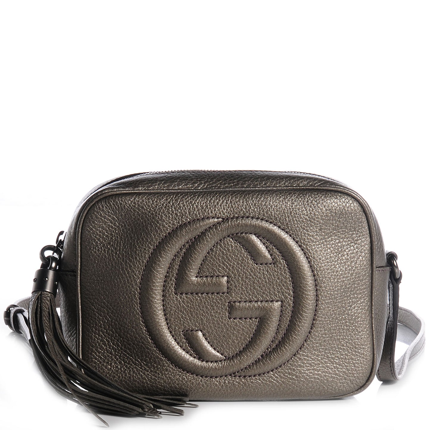Metallic Pebbled Calfskin Small Soho Disco Bag Sasso