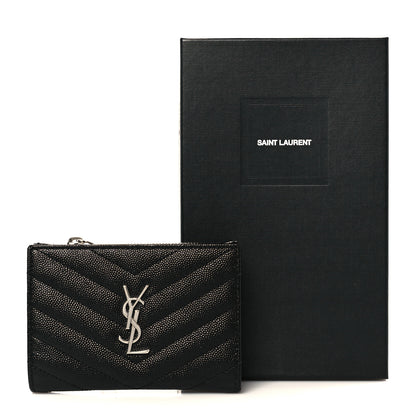 Saint Laurent Grain De Poudre Matelasse Chevron Monogram Zipped Two-Part Wallet Black 11 of 11