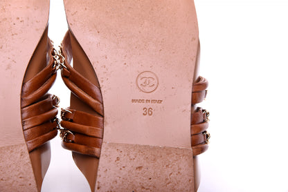 Chanel Calfskin Chain CC Thong Flat Sandals 36 Beige 10 of 11