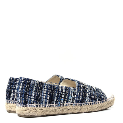 Chanel Metallic Tweed Lambskin CC Espadrilles 42 Blue Black Silver 3 of 5