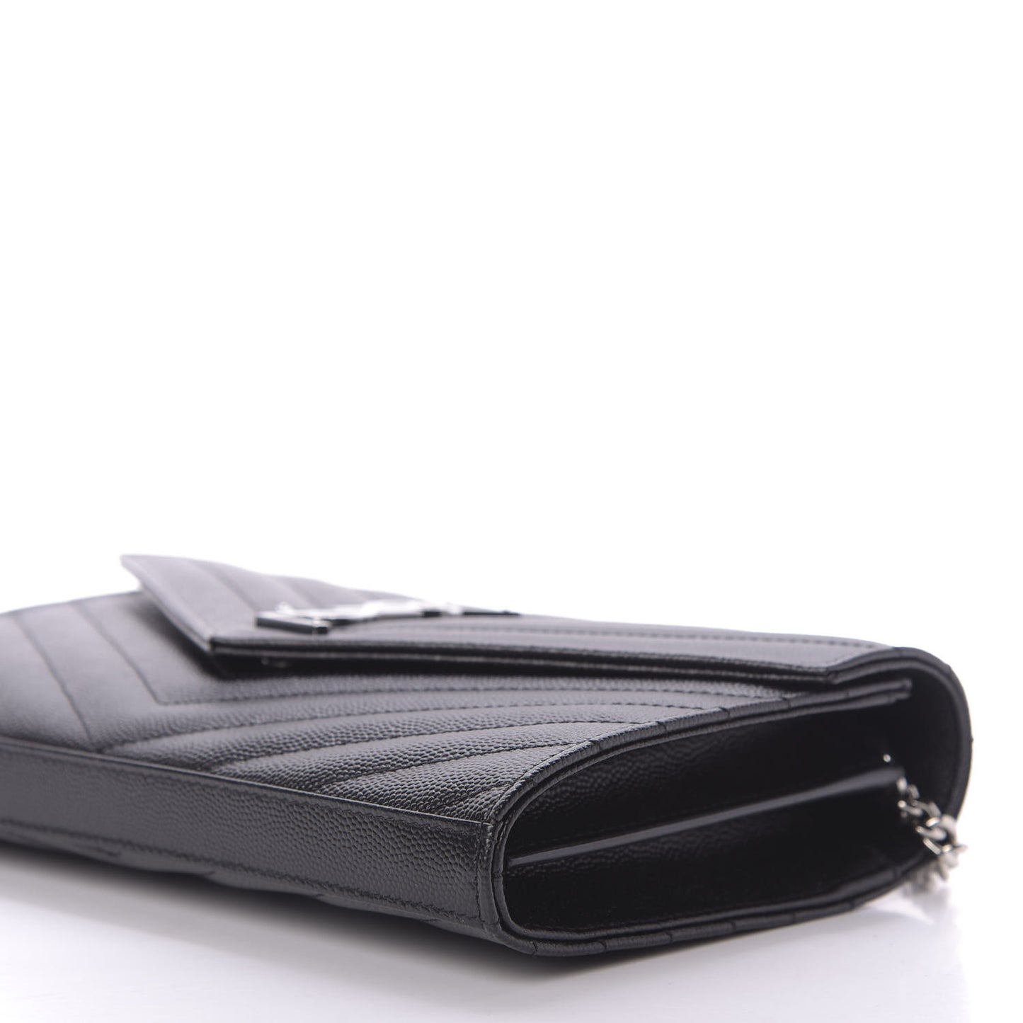 Grain De Poudre Matelasse Chevron Monogram Chain Wallet Black