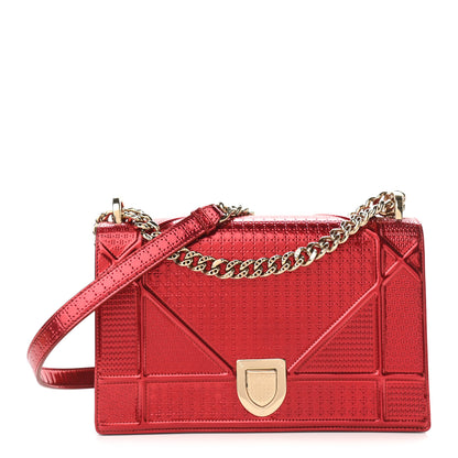 Christian Dior Metallic Patent Micro-Cannage Medium Diorama Flap Bag Red 1 of 11
