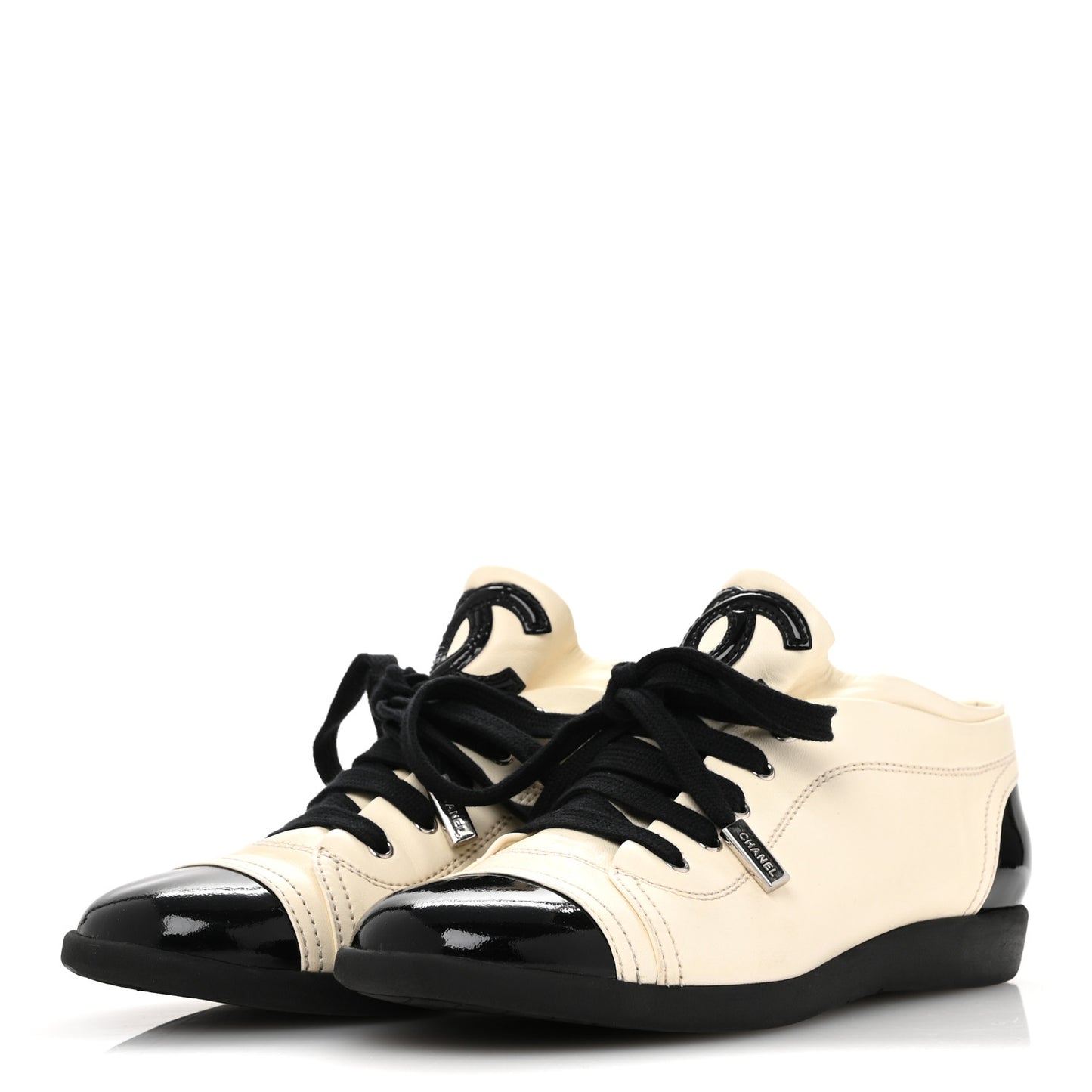 Lambskin Patent Calfskin CC Sneakers 36.5 White Black