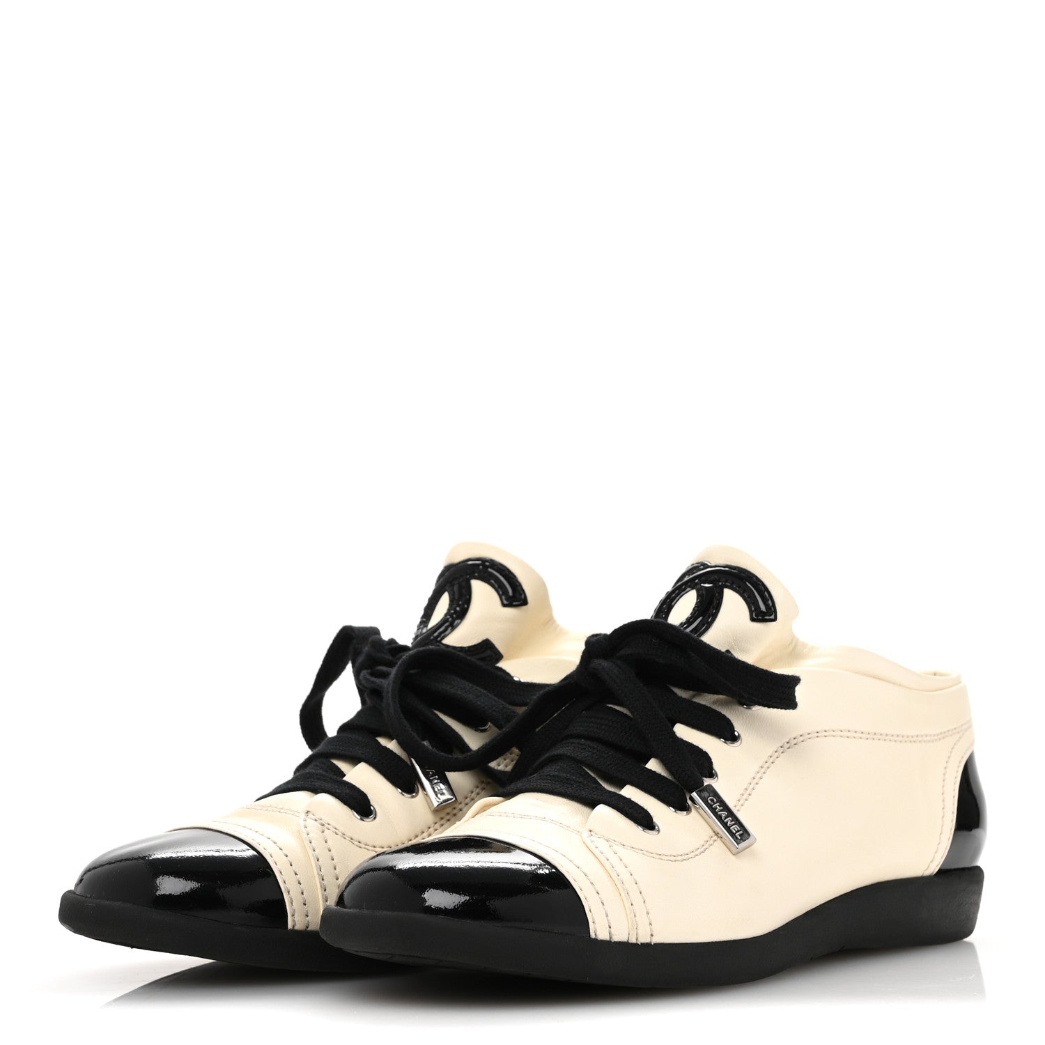 Chanel Lambskin Patent Calfskin CC Sneakers 36.5 White Black 4 of 11