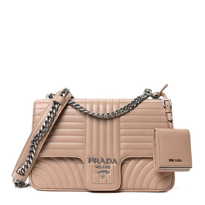 Prada Soft Calfskin Impunture Diagramme Large Chain Flap Shoulder Bag Cipria 1 of 9