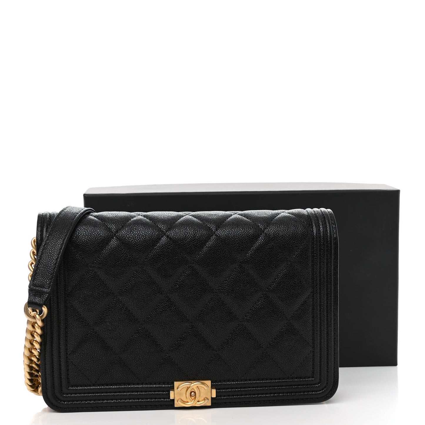 Caviar Quilted Boy Wallet On Chain WOC Black