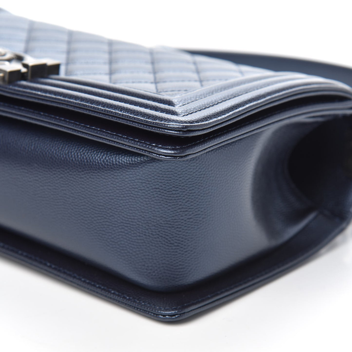 Metallic Caviar Quilted Medium Boy Flap Navy