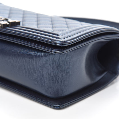 Chanel Metallic Caviar Quilted Medium Boy Flap Navy 9 of 11