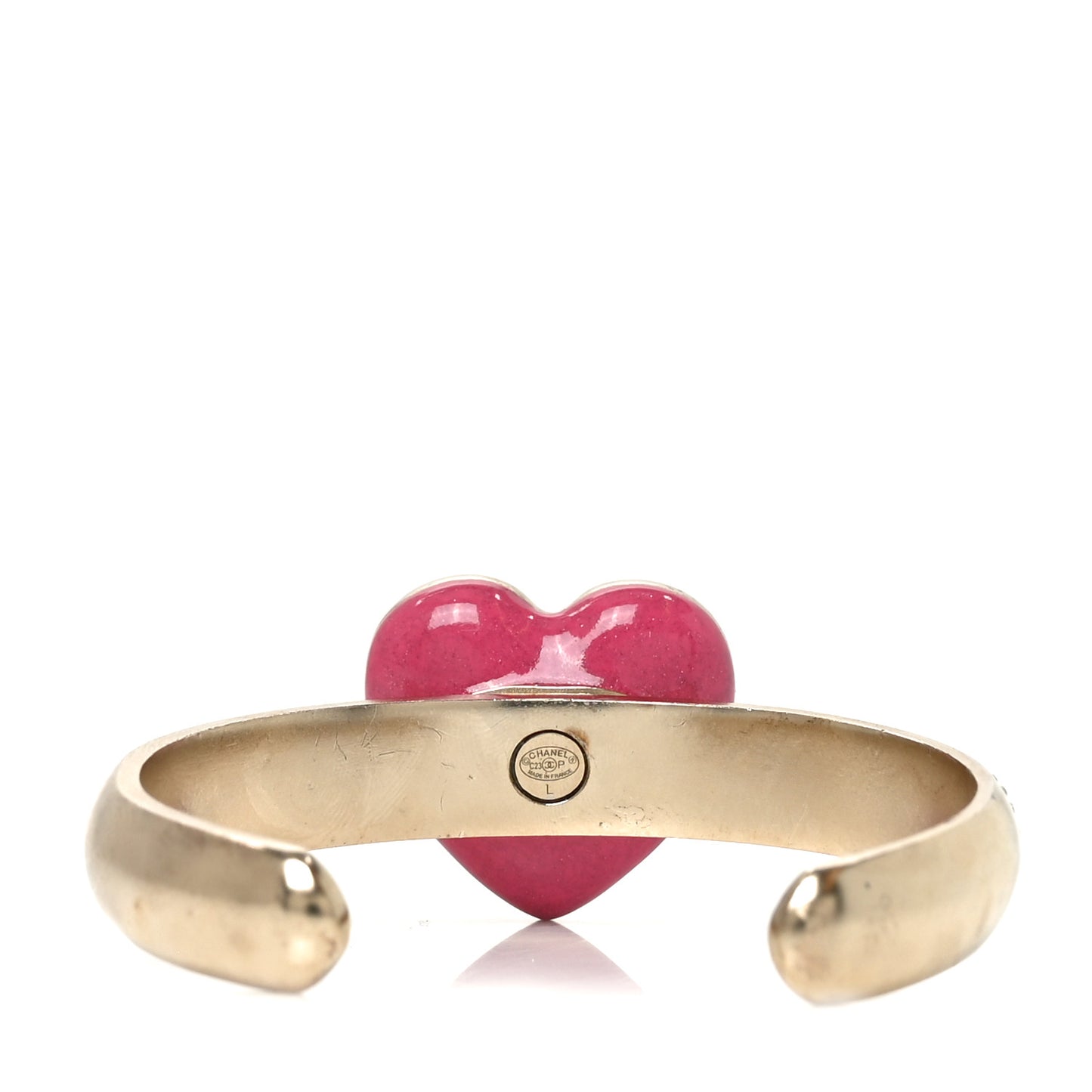 Metal Crystal Coco In Love CC Heart Cuff Bracelet L Gold Pink