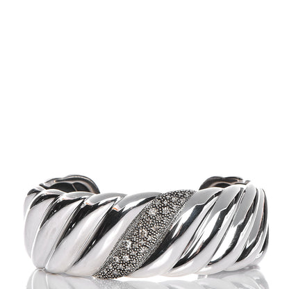 David Yurman Sterling Silver Diamond 24mm Sculpted Cable Cuff 1 of 8