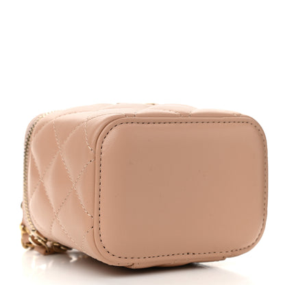 Chanel Lambskin Quilted Top Handle Mini Vanity Case With Chain Beige 4 of 11