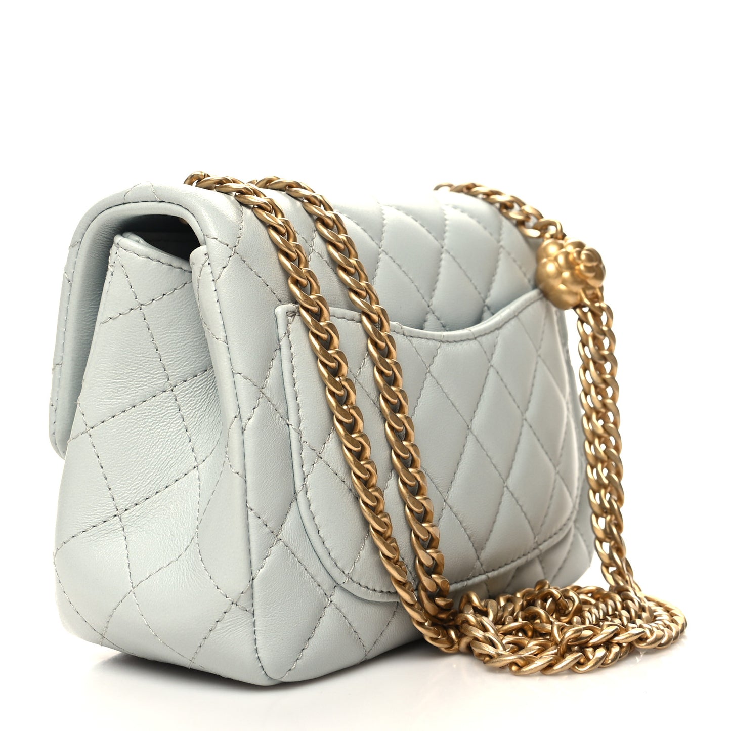 Lambskin Quilted Mini Sweet Camellia Flap Light Blue