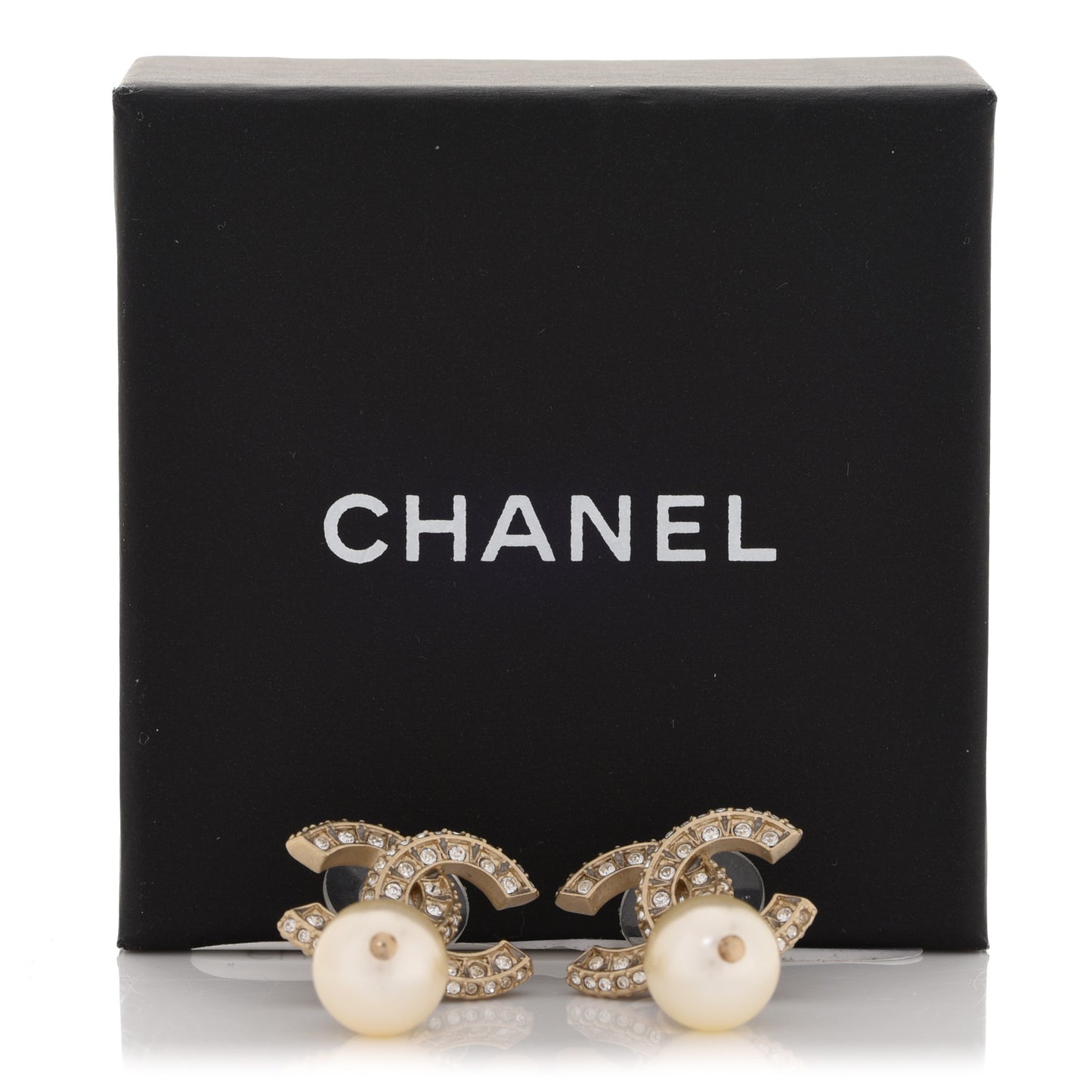Crystal Pearl CC Drop Earrings Gold