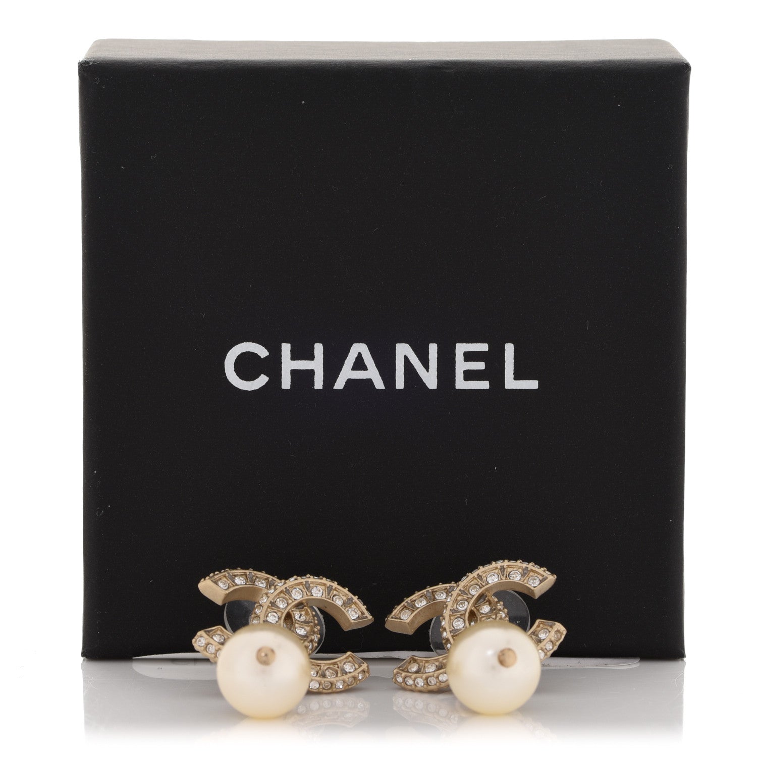 Chanel Crystal Pearl CC Drop Earrings Gold 5 of 5