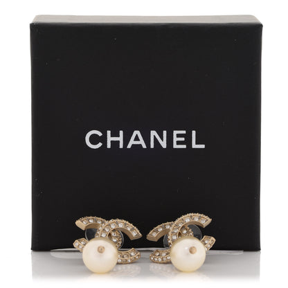 Chanel Crystal Pearl CC Drop Earrings Gold 5 of 5