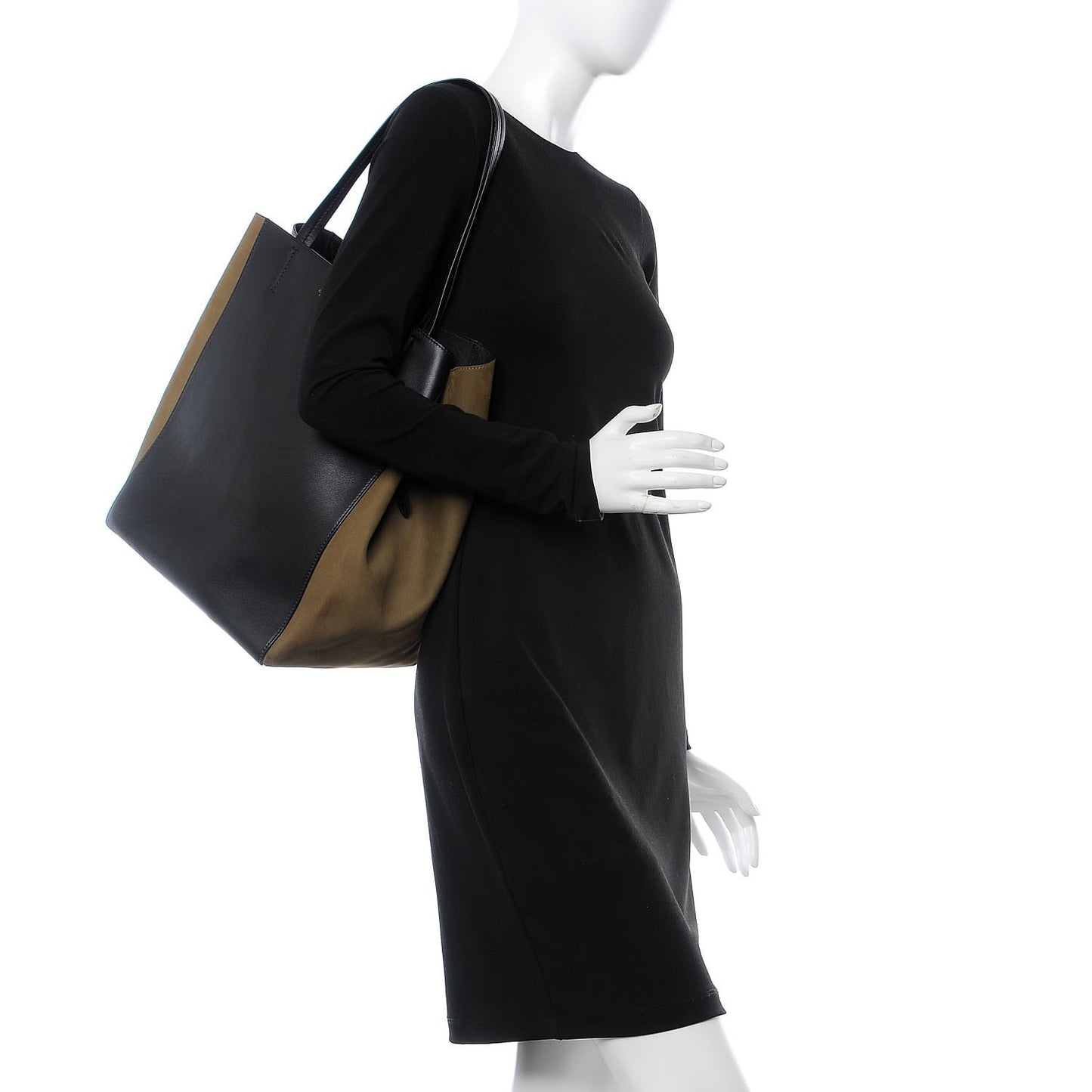 Calfskin Suede Medium Phantom Luggage Cabas Khaki Black