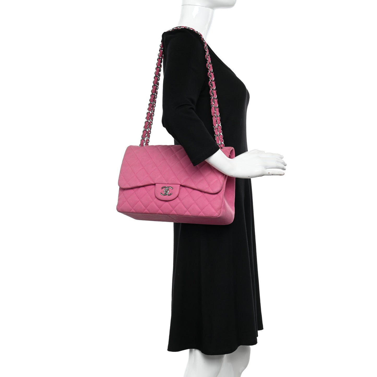 Iridescent Caviar Quilted Jumbo Double Flap Pink