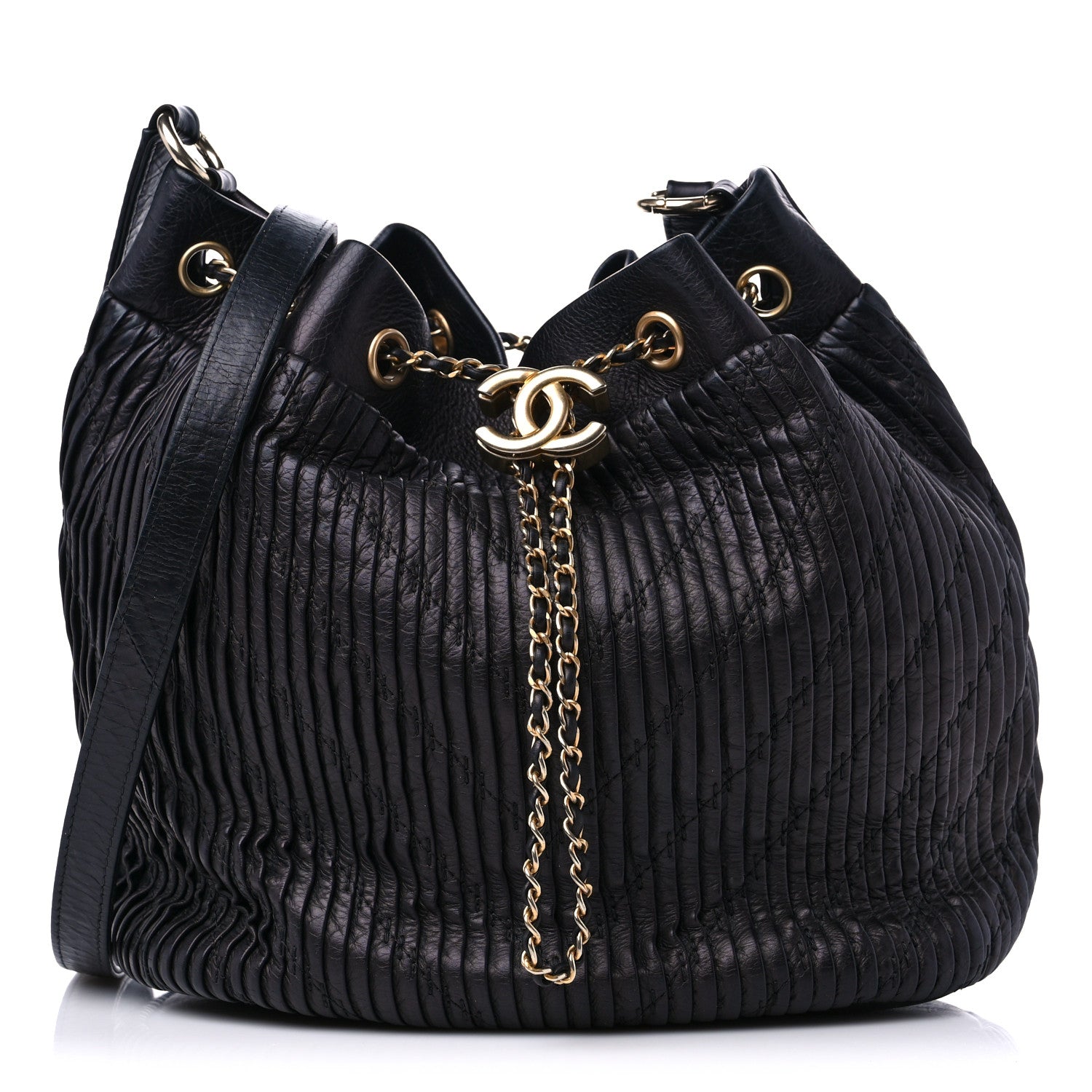 Chanel Iridescent Crumpled Calfskin Coco Pleats Drawstring Bag Black 1 of 9