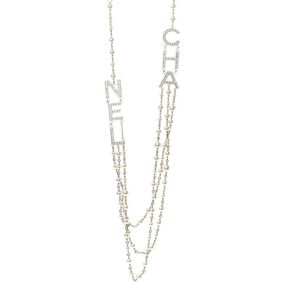 Chanel Pearl Crystal Cha-Nel Logo Necklace Gold 1 of 5