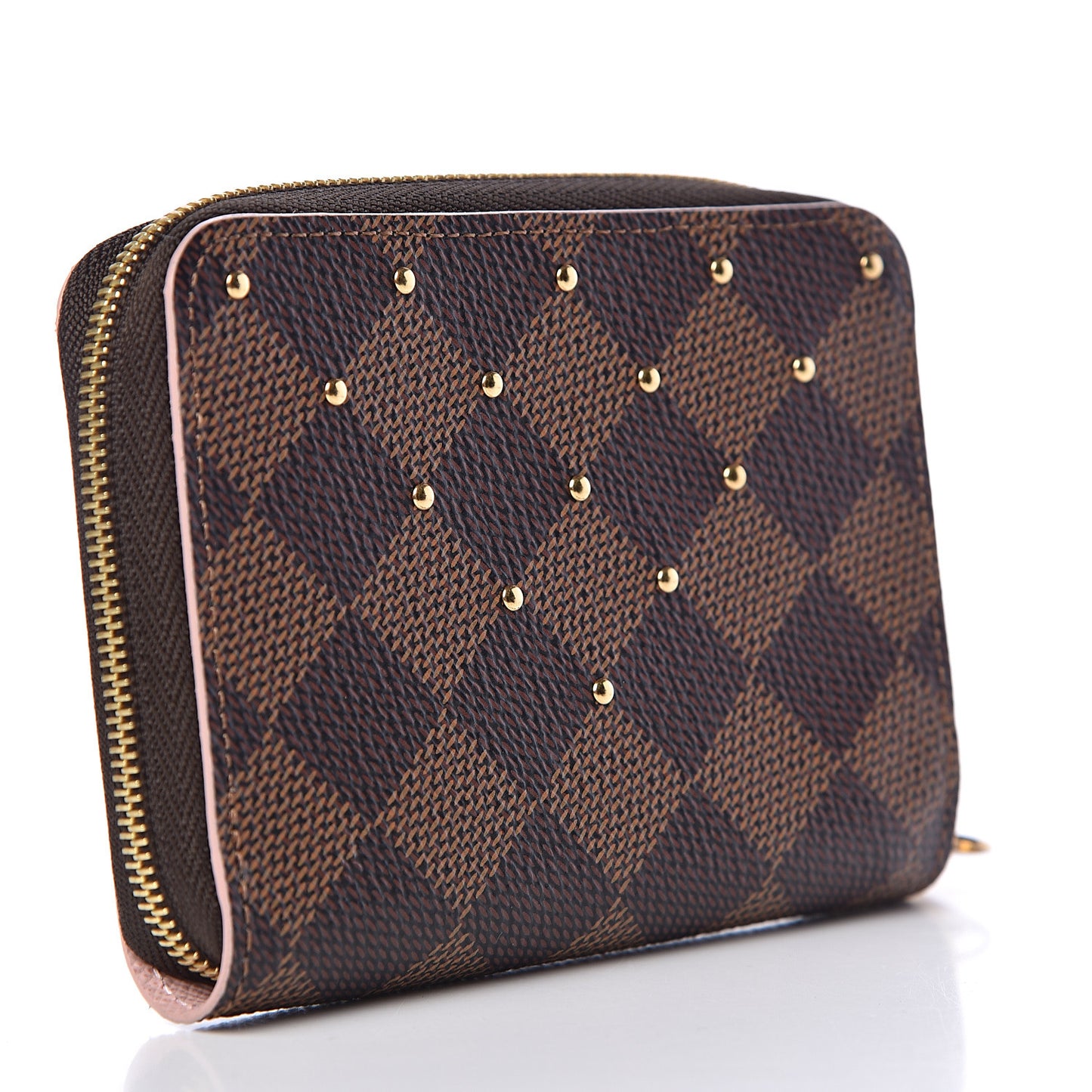 Damier Ebene Studded Zippy Coin Purse Rose Ballerine
