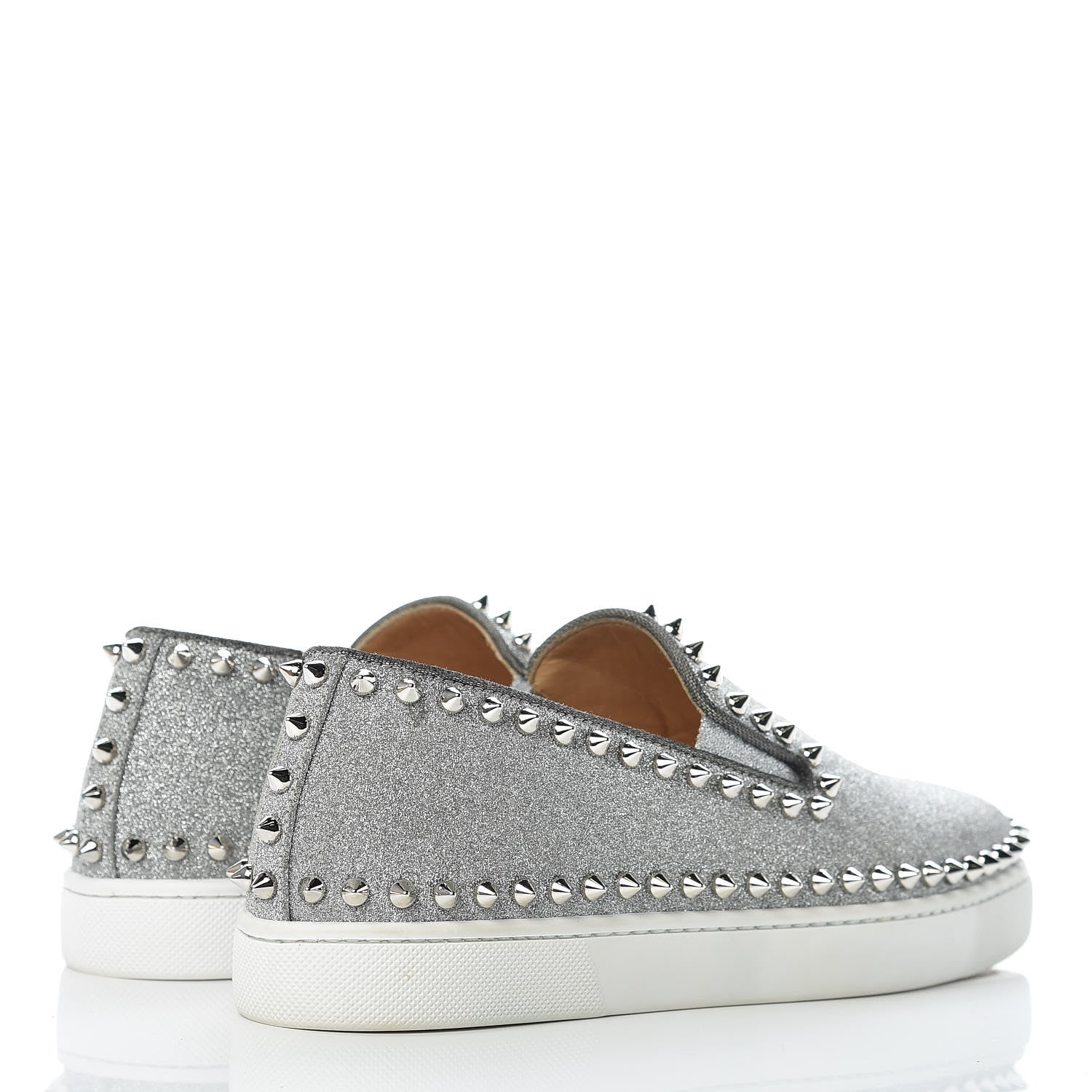 Christian Louboutin Calfskin Spikes Womens Pik Boat Glitter Sneakers 37 Silver 4 of 9